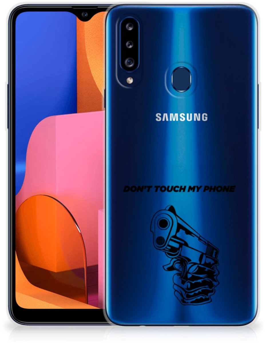 Samsung Galaxy A20s Silicone-hoesje Gun Don't Touch My Phone