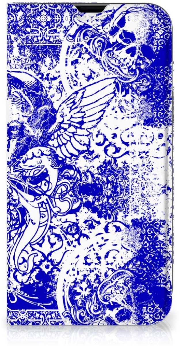 Mobiel BookCase iPhone 13 Angel Skull Blauw