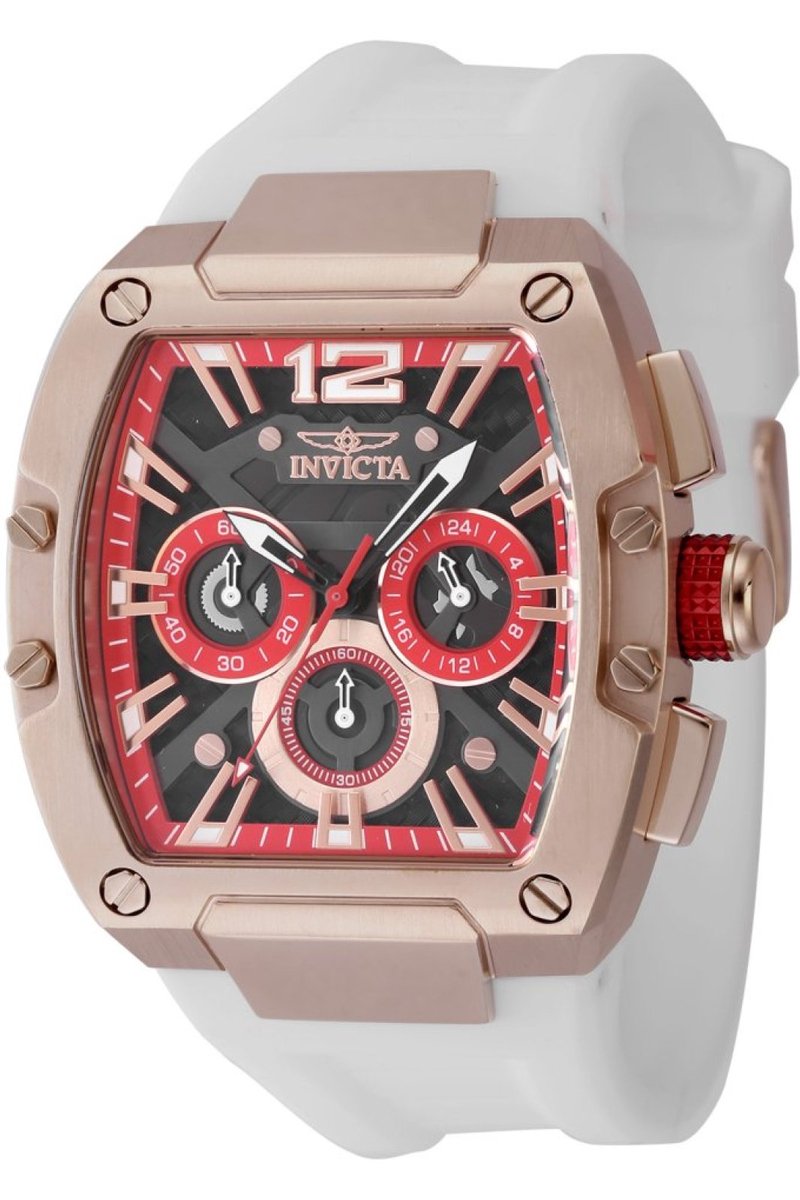 Invicta Racing 48471 Heren Horloge - Waterdicht - Analoog - Quartz Uurwerk - Roestvrij Staal met rode Wijzerplaat - 43mm