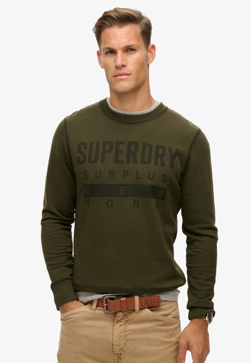 Superdry Surplus sweatshirt met ronde hals en print Heren Truien Olijf