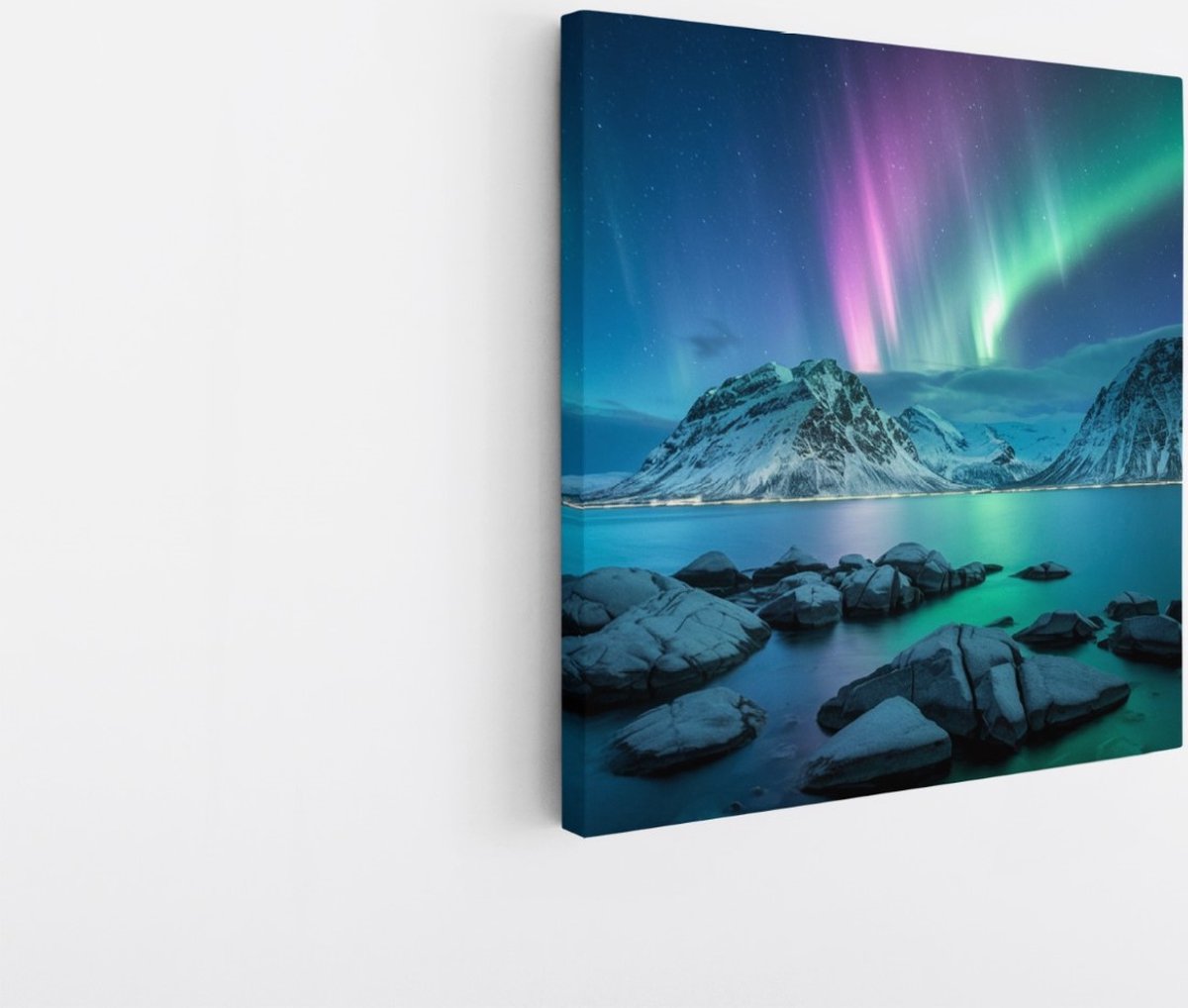 Saammp Canvas Schilderij - Noorderlicht - Natuur - Landschap - 40x40 - Foto op canvas - Wanddecoratie - Muurdecoratie Woonkamer - Slaapkamer decoratie - Canvas Print Multicolor