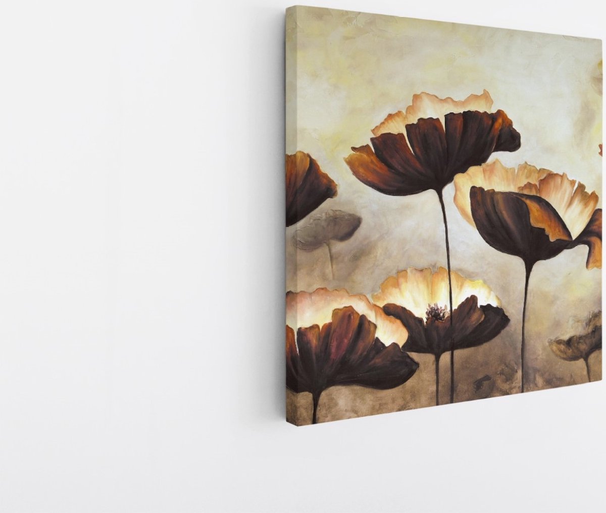 Saammp Canvas Schilderij - Abstracte Vintage Bloemen - Natuur - Modern - 100x100 - Foto op canvas - Wanddecoratie - Muurdecoratie Woonkamer - Kantoor Decoratie Multicolor