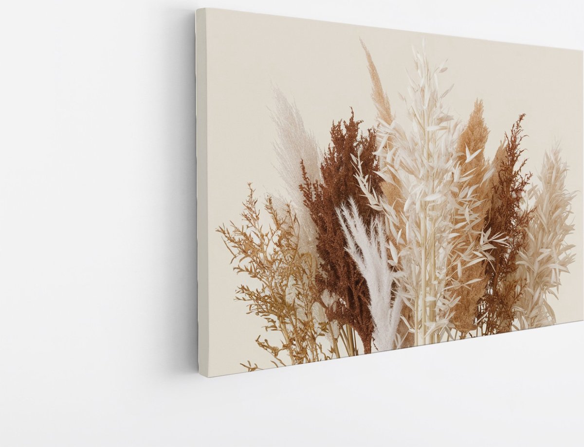 Saammp Canvas Schilderij - Gedroogde Pampasgras Compositie - Natuur - Rustiek - 90x60 - Foto op canvas - Wanddecoratie - Muurdecoratie Woonkamer - Kantoor Decoratie Multicolor