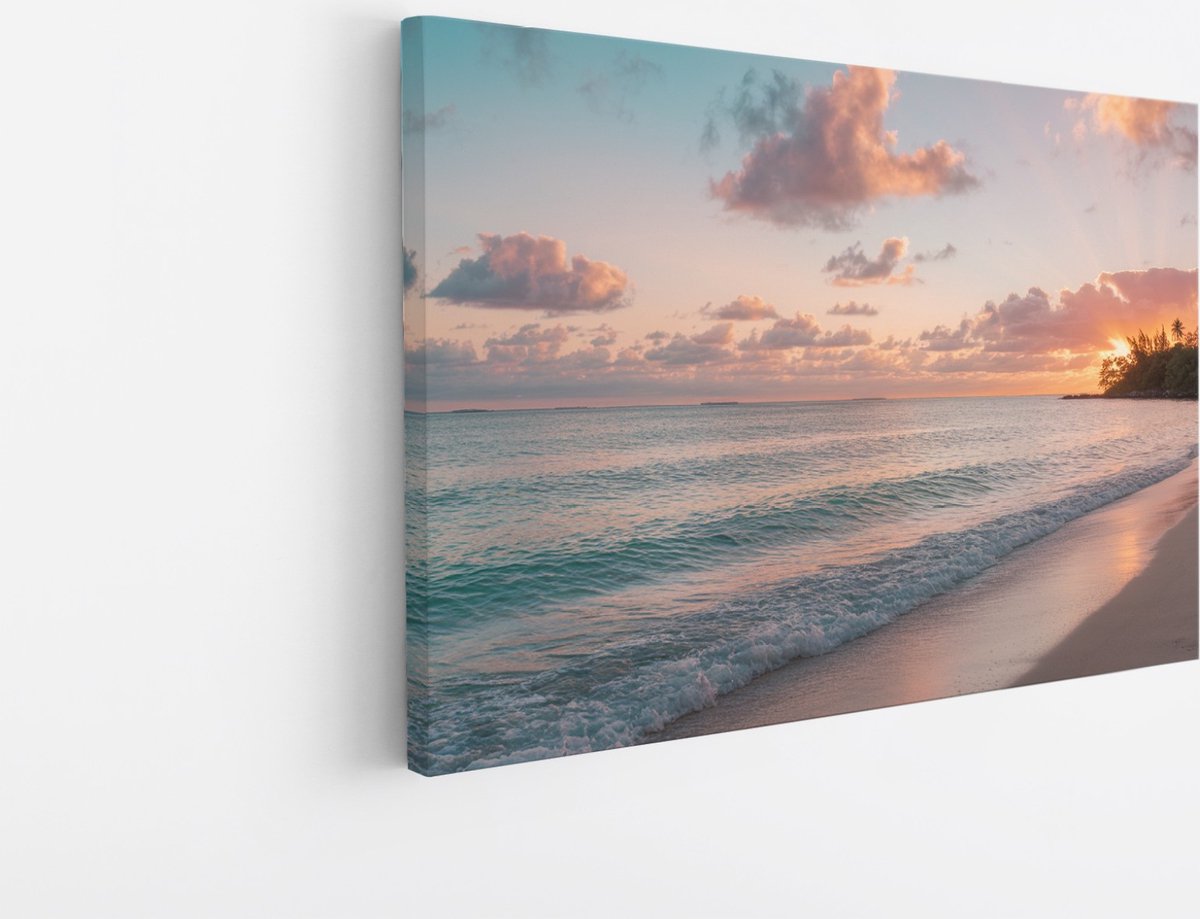 Saammp Canvas Schilderij - Tropisch Strand - Zee - Duinen - 45x30 - Foto op canvas - Wanddecoratie - muurdecoratie Woonkamer - Slaapkamer decoratie - Canvas Print Multicolor