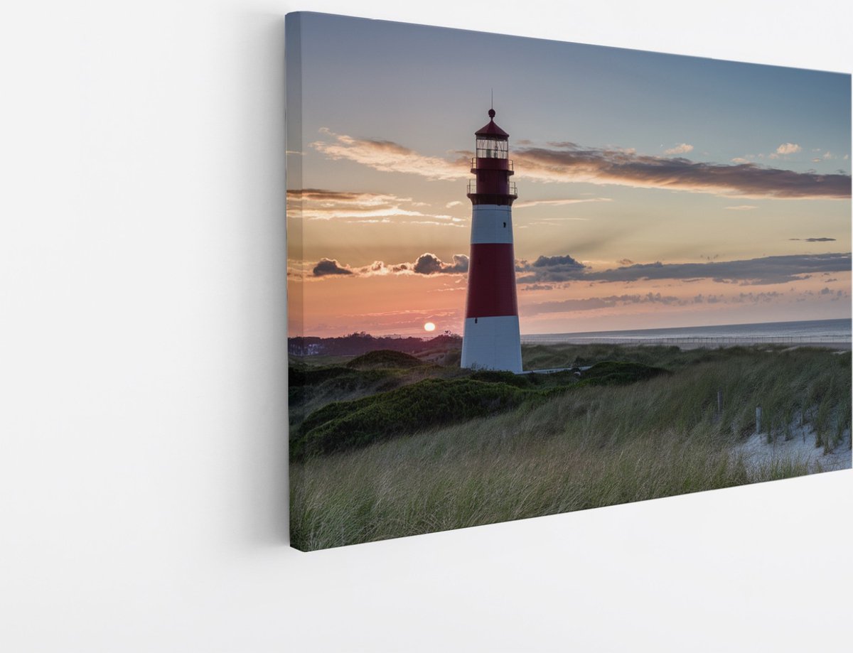 Saammp Canvas Schilderij - Strand - Zee - Vuurtoren - 120x80 - Foto op canvas - Wanddecoratie - muurdecoratie Woonkamer - Slaapkamer decoratie - Canvas Print Multicolor