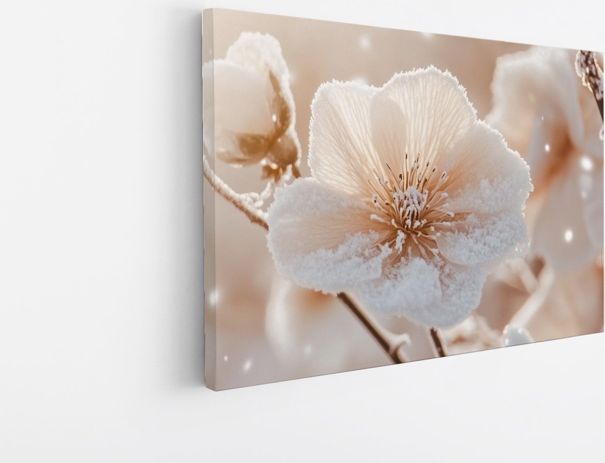 Saammp Canvas Schilderij - Witte Grote Bloemen - Natuur - Abstract - 30x20 - Foto op canvas - Wanddecoratie - Muurdecoratie Woonkamer - Kantoor Decoratie Multicolor