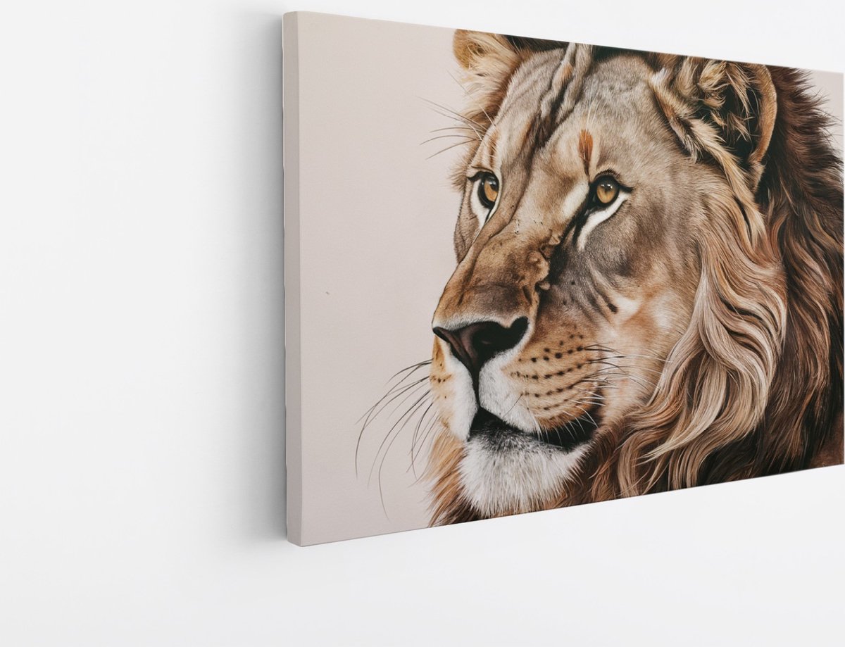 Saammp Canvas Schilderij - Leeuw - Portret - Dieren - Natuur - 90x60 - Foto op canvas - Wanddecoratie - Muurdecoratie Woonkamer - Slaapkamer decoratie - Canvas Print Multicolor