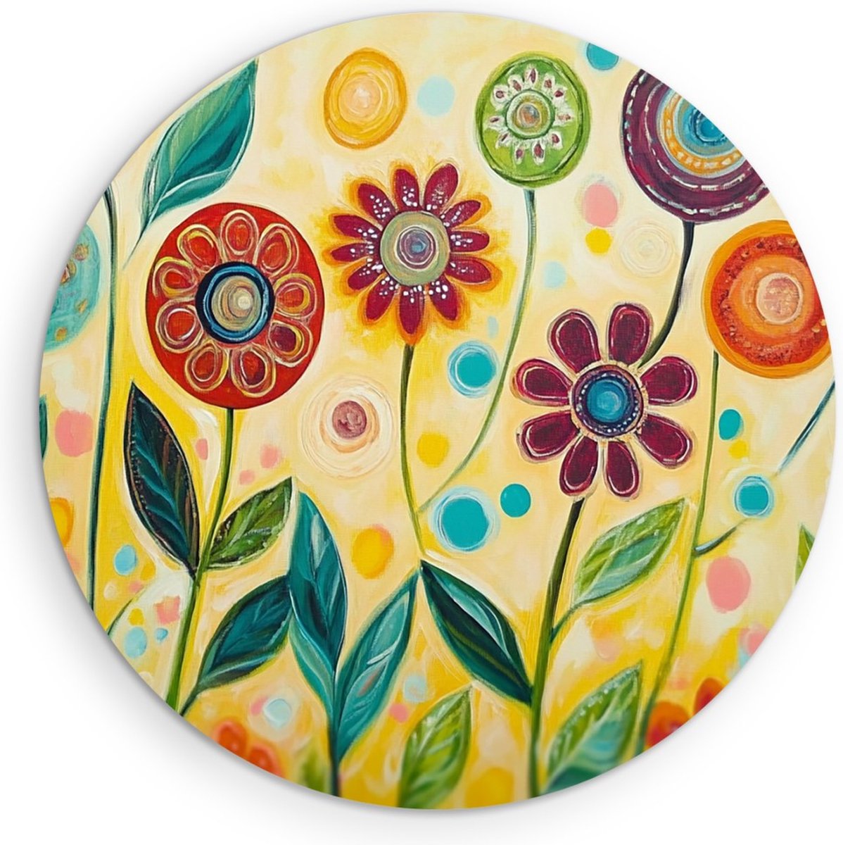 Saammp Forex Muurcirkel -Kleurrijk - Getekende Bloemen - Abstract - Ø 90 - Wandcirkel - Wanddecoratie Cirkel - Muurdecoratie Woonkamer - Kantoor Decoratie