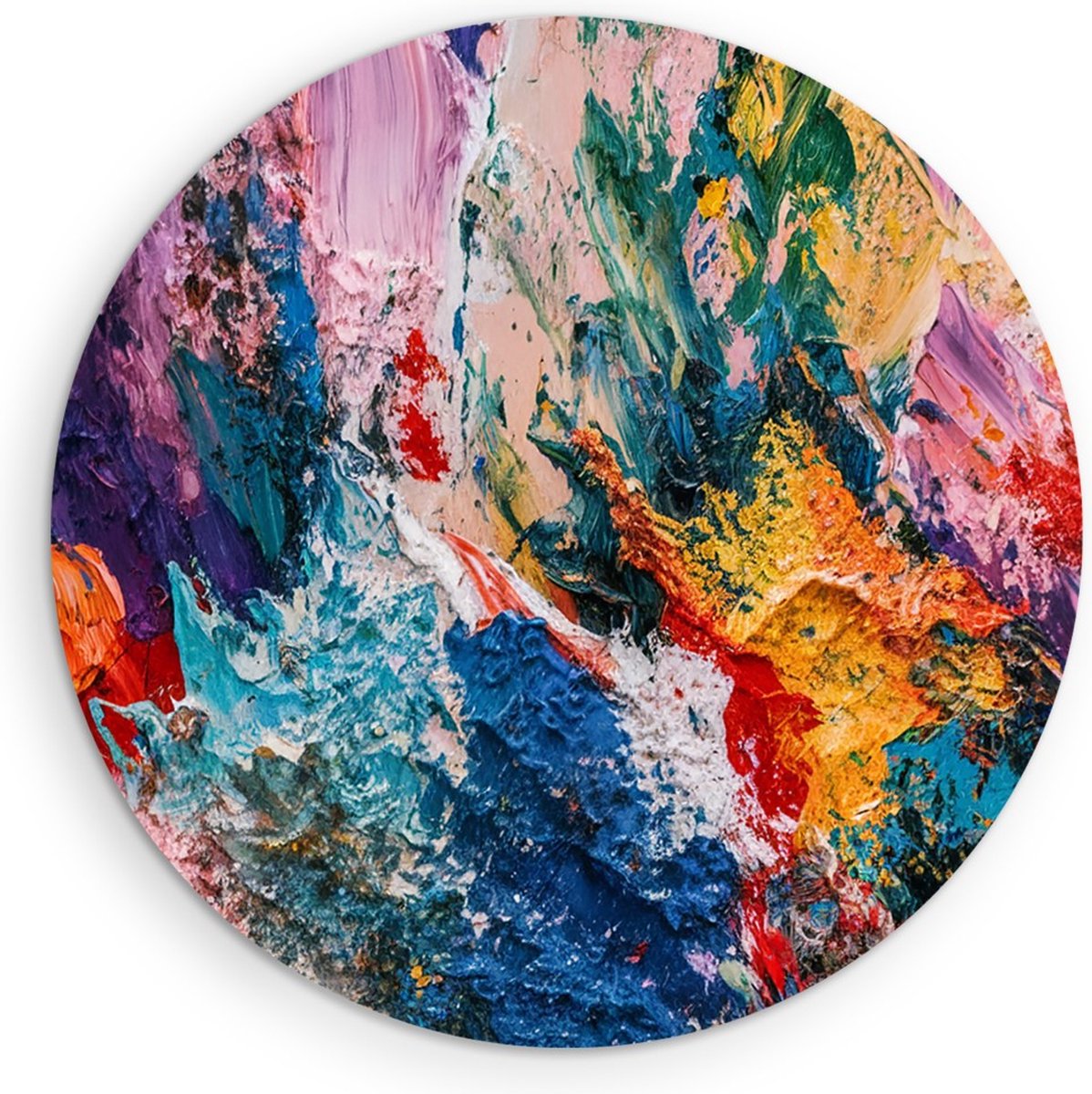 Saammp Forex Muurcirkel - Explosie van kleuren - Abstract - Ø 40 - Wandcirkel - Wanddecoratie Cirkel - Muurdecoratie Woonkamer - Slaapkamer decoratie - Rond Schilderij