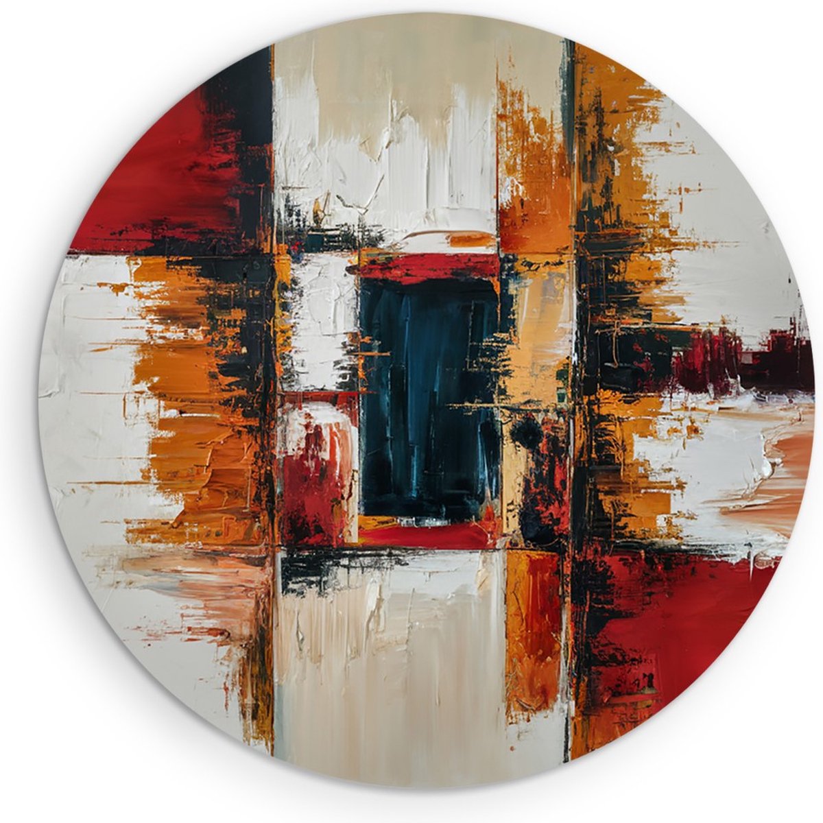 Saammp Muurcirkel Hout - Blokken - rood - Abstract - Ø 30 - Wandcirkel - Wanddecoratie Cirkel - Muurdecoratie Woonkamer - Slaapkamer decoratie - Rond Schilderij