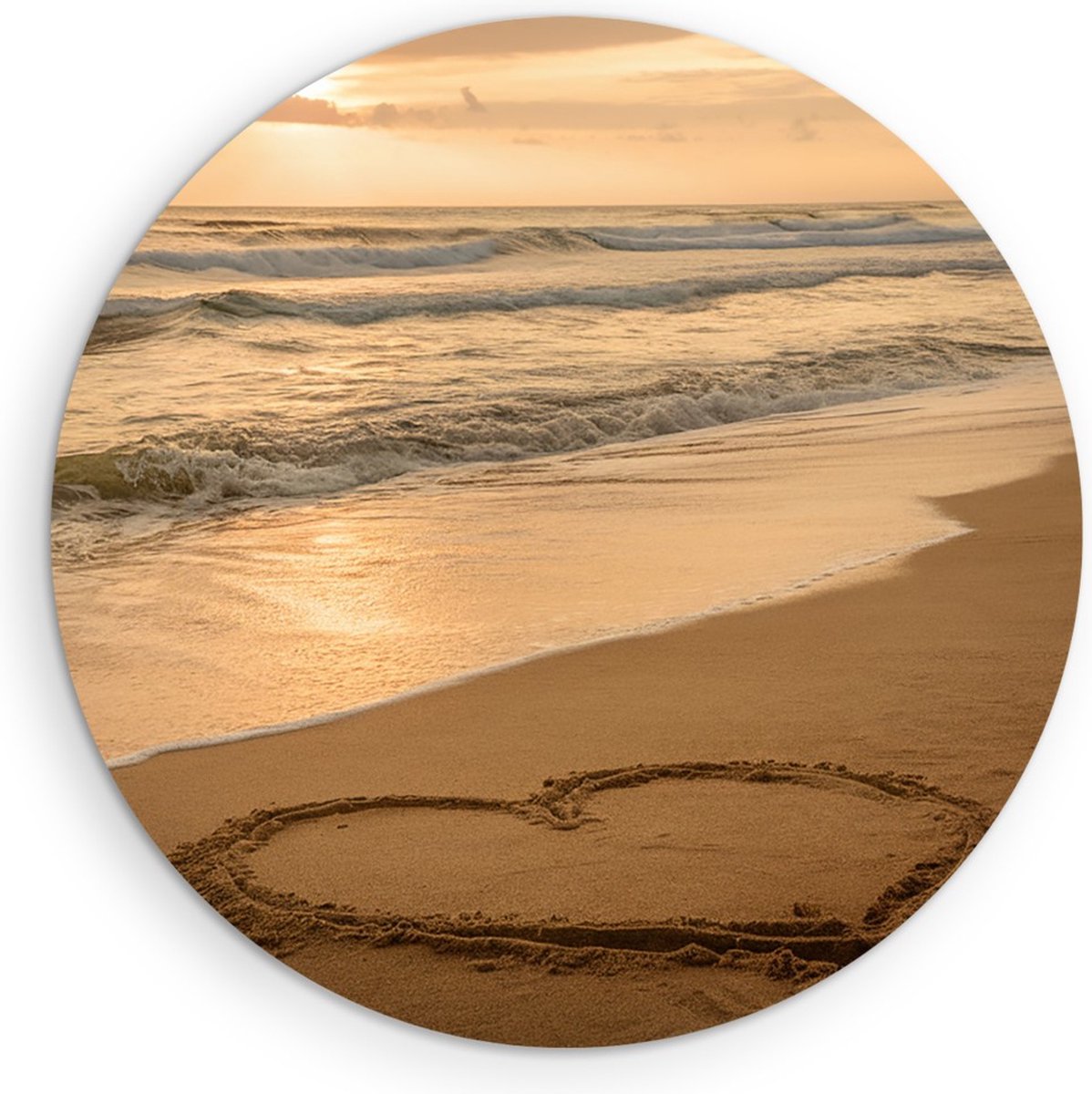 Saammp Forex Muurcirkel - Hart bij het strand - Zee - Duinen - Ø 40 - Wandcirkel - Wanddecoratie Cirkel - muurdecoratie Woonkamer - Slaapkamer decoratie - Rond Schilderij