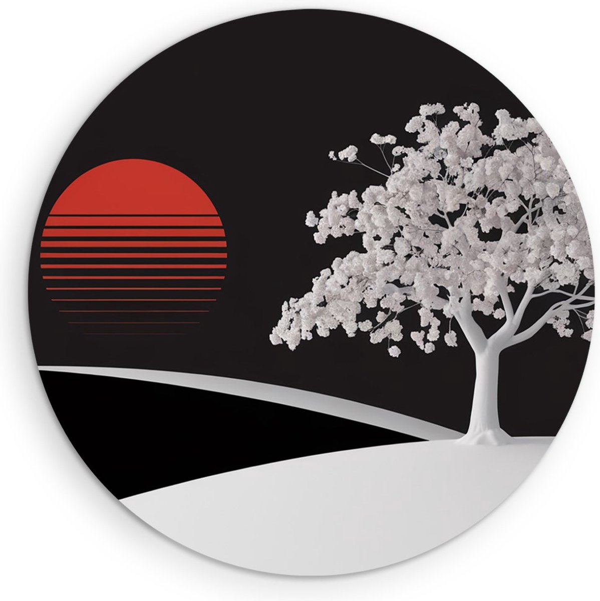 Saammp Muurcirkel Hout - Zwart-Wit - Landschap - Zon - Landschap - Natuur - Ø 70 - Wandcirkel - Wanddecoratie Cirkel - Muurdecoratie Woonkamer - Slaapkamer decoratie - Rond Schilderij