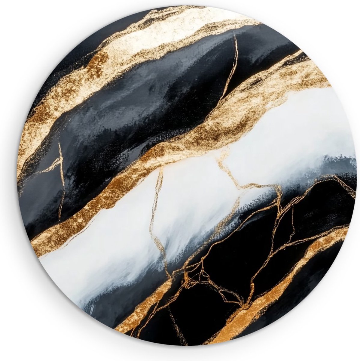Saammp Muurcirkel Hout - Zwart - marmer - Goud - Abstract - Ø 30 - Wandcirkel - Wanddecoratie Cirkel - Muurdecoratie Woonkamer - Kantoor Decoratie