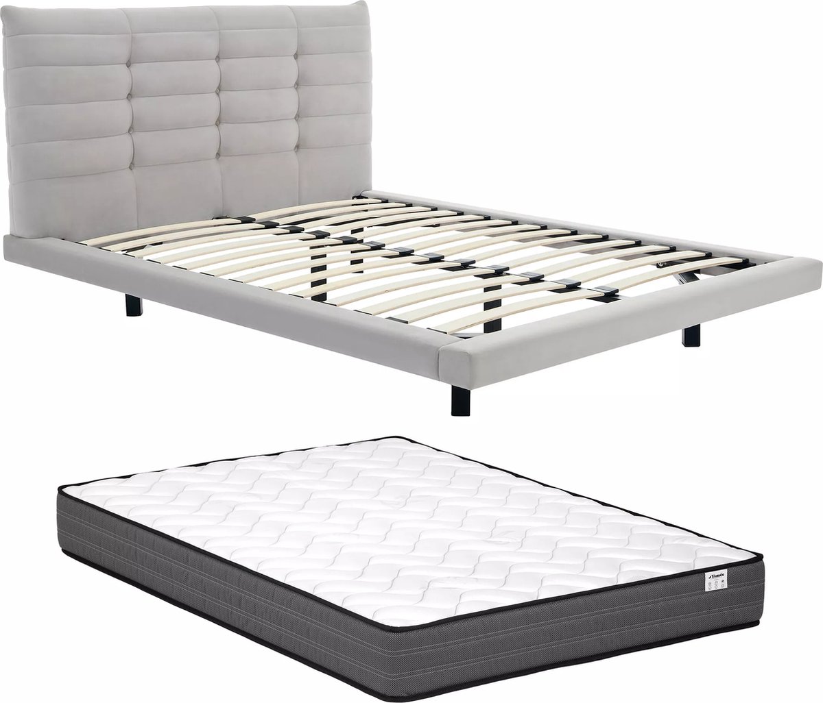 Vente-unique Bedframe stof grijs 140 x 190 cm NISATIO