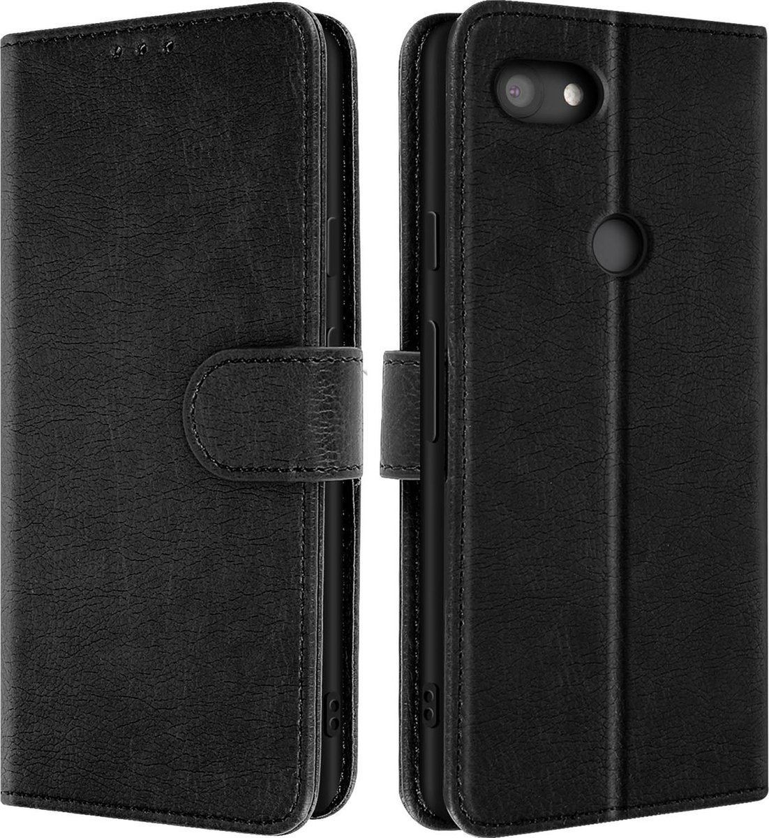 Avizar Hoesje Geschikt voor Google Pixel 3a Clamshell Portemonnee en Videohouder, Zwart