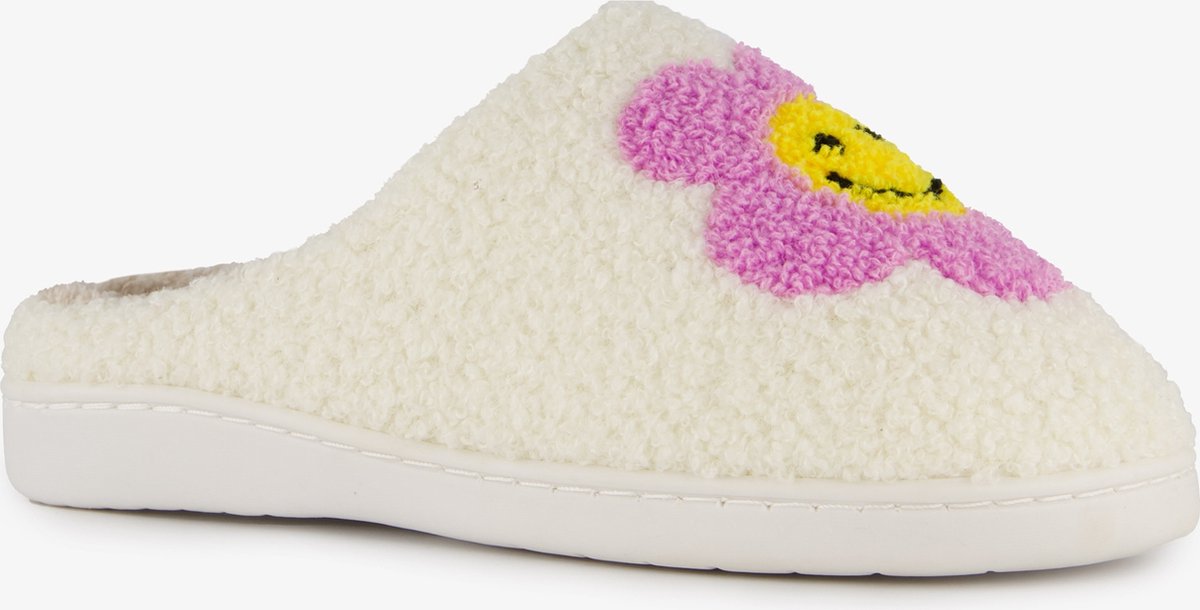 Thu!s dames teddy pantoffels met smiley - Beige - Sloffen - Maat 39/40