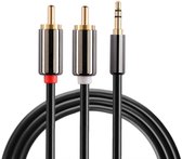 3.5MM Jack AUX naar 2X RCA Tulp Male adapter stereo audio kabel plug - gold plated - 1 Meter - audiokabel - zwart