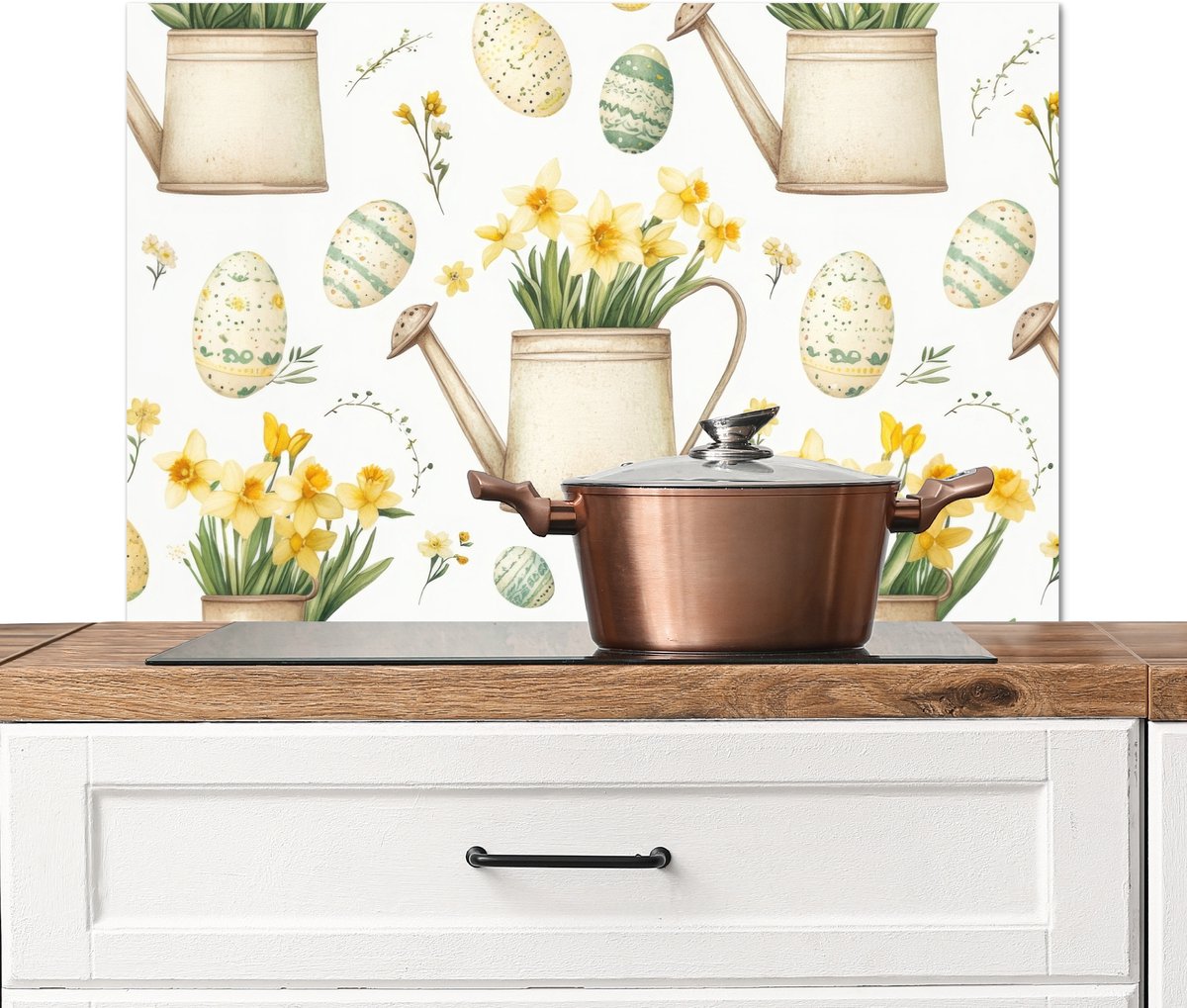 Spatscherm keuken 80x55 cm - Kookplaat achterwand Gieter - Bloemen - Eieren - Muurbeschermer - Spatwand fornuis - Hoogwaardig aluminium