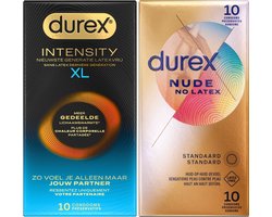 Durex - 20 stuks Condooms - Intensity XL Nieuwste generatie ultradun, gedeelde lichaamswarmte 10st - Nude Huid op Huid gevoel No Latex 10st - Voordeelverpakking