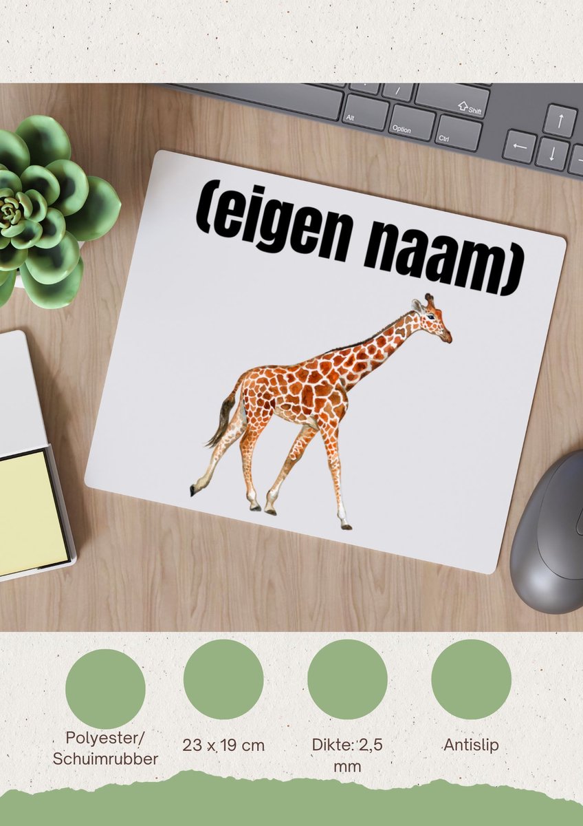 Image of Akyol - giraffe met eigen naam Muismat - Giraffe - giraffe liefhebbers - dieren liefhebber - leuk cadeau voor iemand die houdt van giraffen - cadeau - kado - 23 bij 19 cm