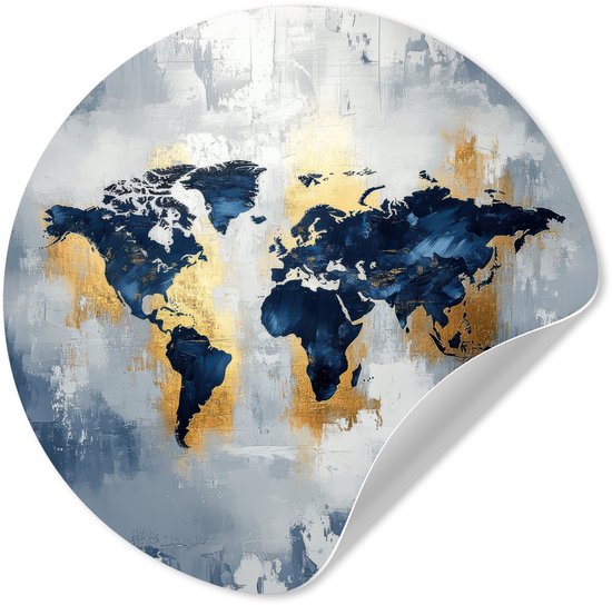 WallCircle® - Papier peint cercle 50x50 cm - Stickers muraux Wereldkaart - Blauw - Abstrait - Cercle mural salon - Cercle mural chambre - Décoration de chambre autocollante - Accessoires de Décoration murale