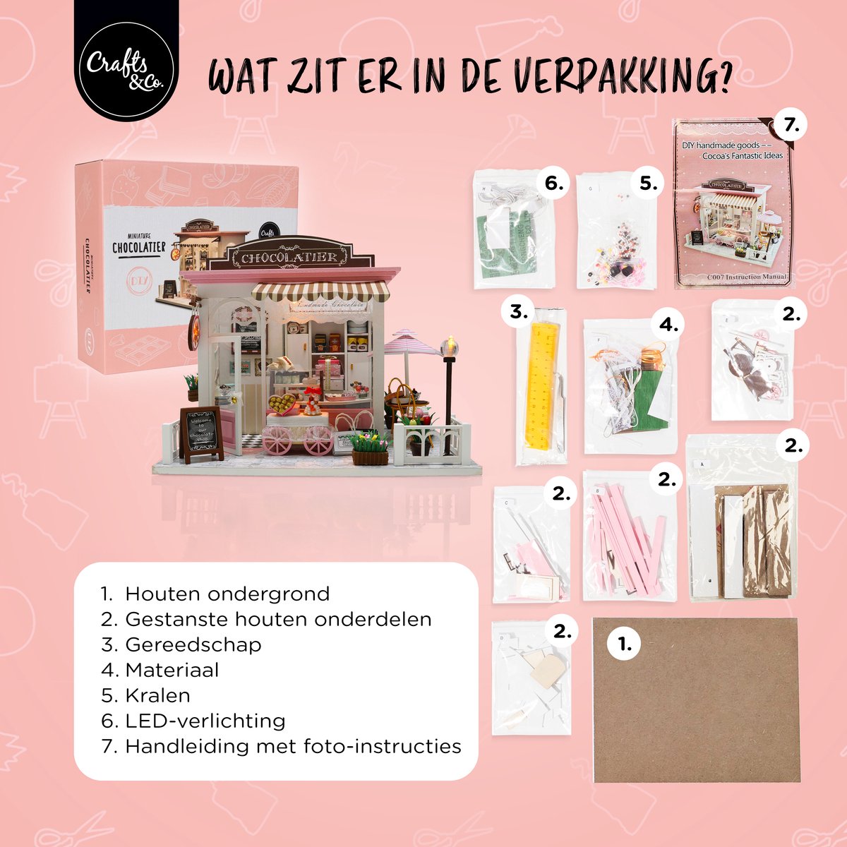 Modelbouwpakket Chocolatier - Volwassenen & Kinderen - DIY - Hobby - Knutselen - Poppenhuis - Doll House - Crafts&Co — afbeelding 3
