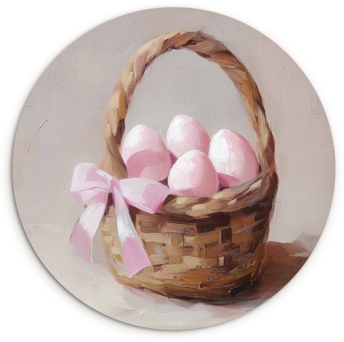WallCircle Wandcirkel 60x60 cm - Muurcirkel Mand - Eieren - Roze - Muurdecoratie woonkamer - Wanddecoratie slaapkamer - Kamer decoratie accessoires - Ronde schilderijen Mandje - Eieren