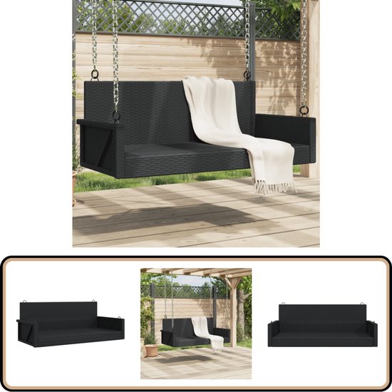 vidaXL Schommelbank met kussens 63x62x40 cm poly rattan grijs, houten schommelbank, schommelstoel, hangende bank, schommelbank rattan, schommelzitje