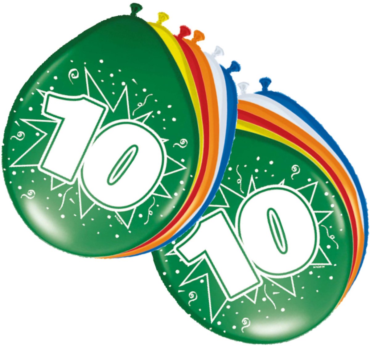 10 jaar verjaardag leeftijd ballonnen - 8x stuks - mix kleuren - feestartikelen/versiering