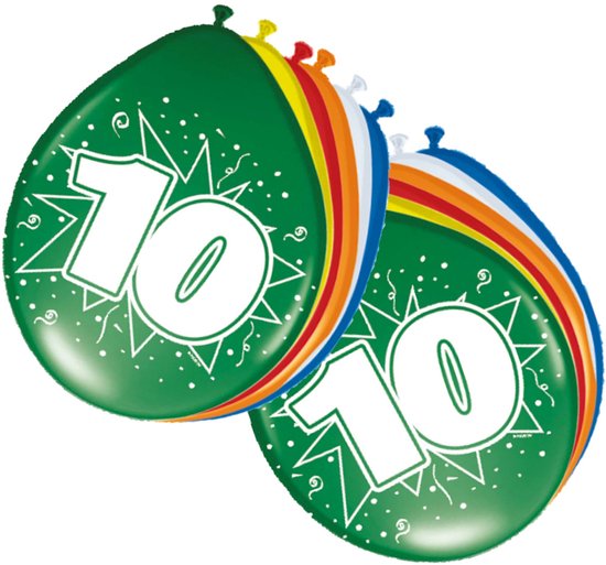 10 jaar verjaardag leeftijd ballonnen - 8x stuks - mix kleuren - feestartikelen/versiering