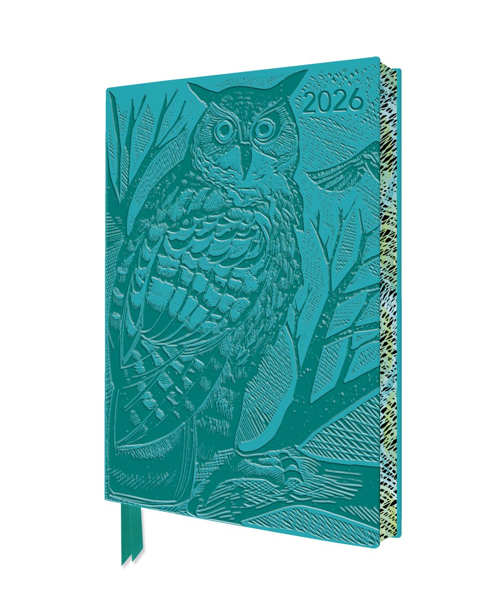 Angela Harding: Long Eared Owl 2026 Artisan Art Vegan Leather Diary Planner - Page to View with Notes