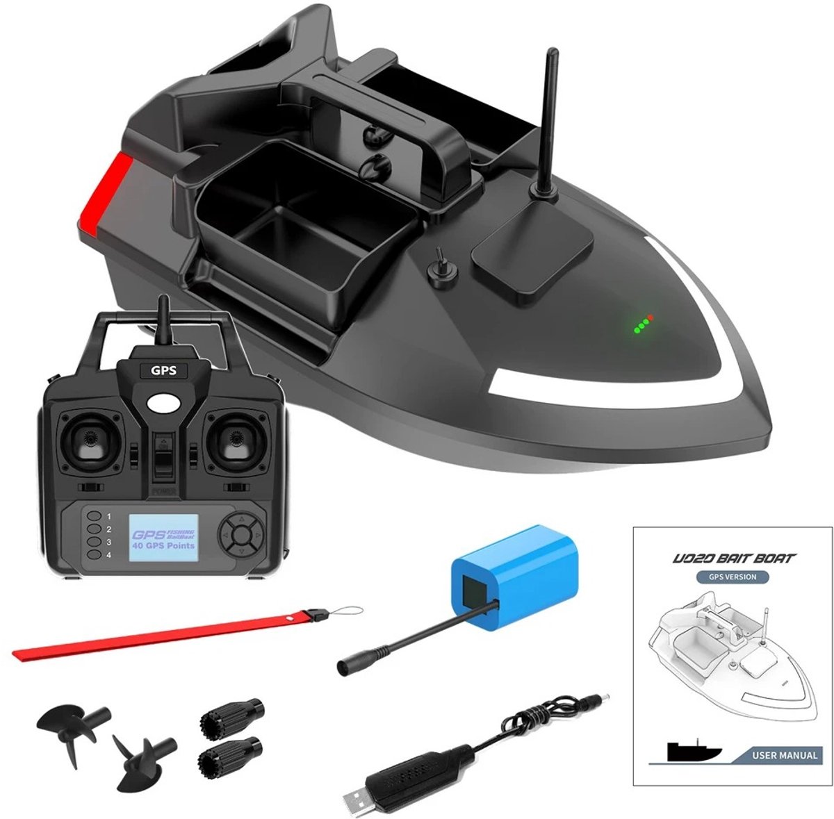 Premium GPS Voerboot voor Karpervissen - 500 Meter Bereik - Cruise Control - Hook Release - 40 GPS posities - Drie Voerbakken - 2 kg Capaciteit - Visboot - Karper boot - Vissersboot - 2025 Model