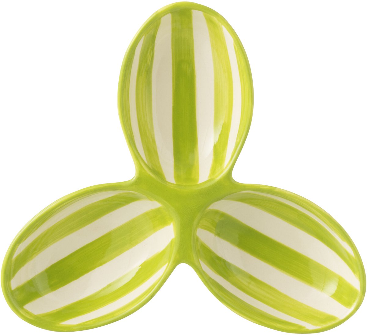 J-Line serveerschaal Granada Stripes Clover - keramiek - wit/groen