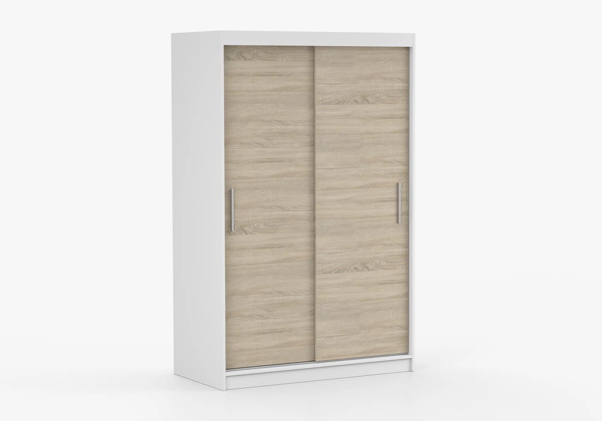 Schuifdeurkast NOAH 04 – 2-deurs kledingkast, legplanken en kledingroede – modern design – 120x200x61 cm - NOAH 04 (Wit + Sonoma)
