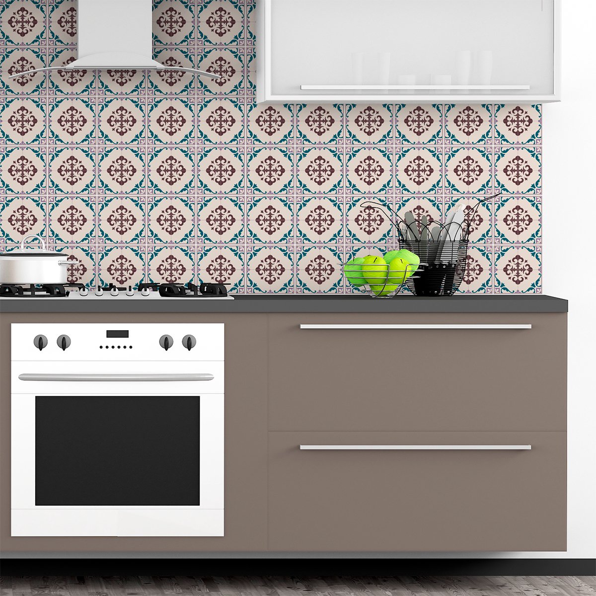Ambiance Sticker Zelfklevende tegelmuurstickers voor keuken en badkamer - 24 antieke Azulejos cementtegelstickers - 24 stickers 10x10cm Multi color