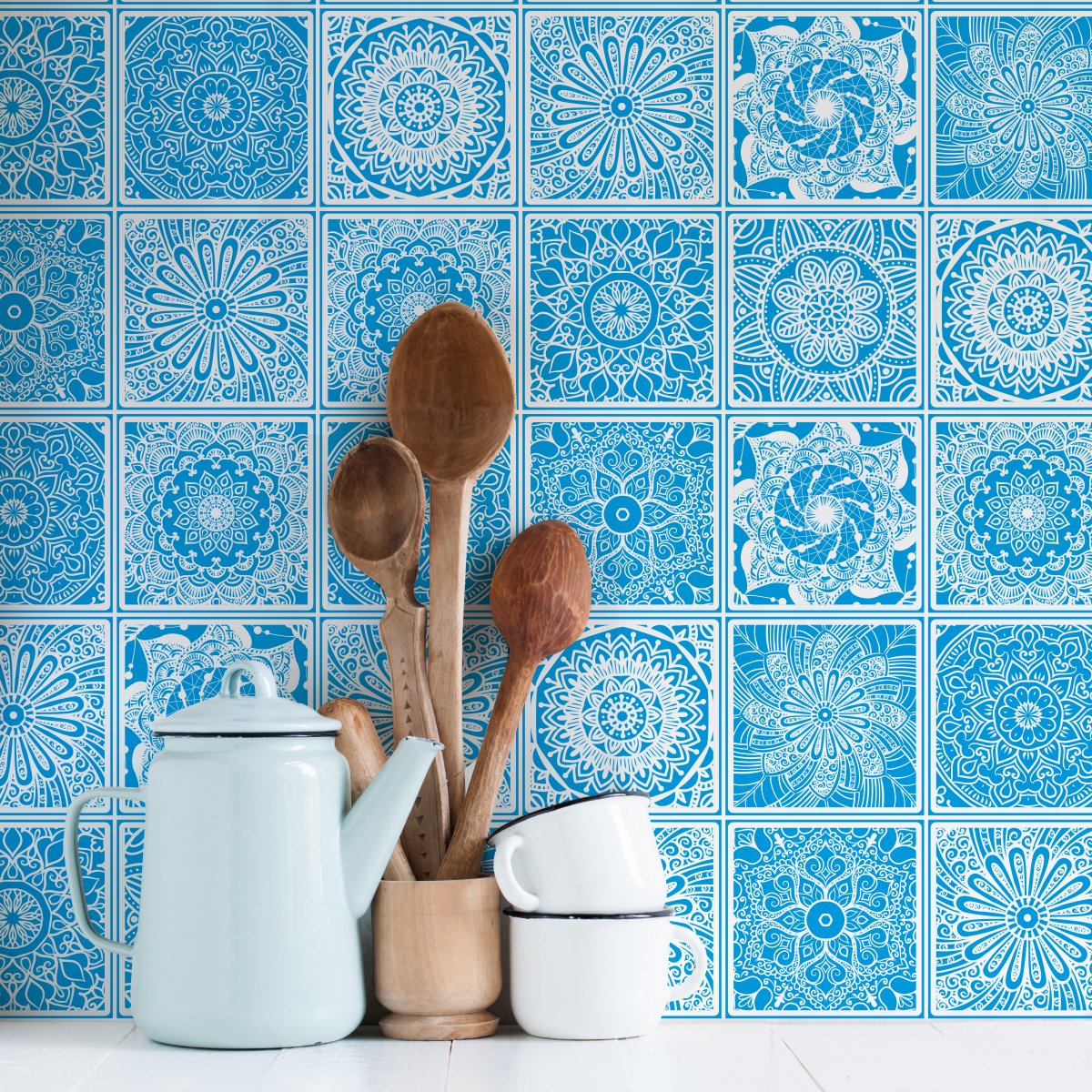 Ambiance Sticker Muurstickers - Zelfklevende tegelmuurstickers voor keuken en badkamer - 60 Bohemian Kinta tegelstickers - 60 stickers 20x20cm Multi color