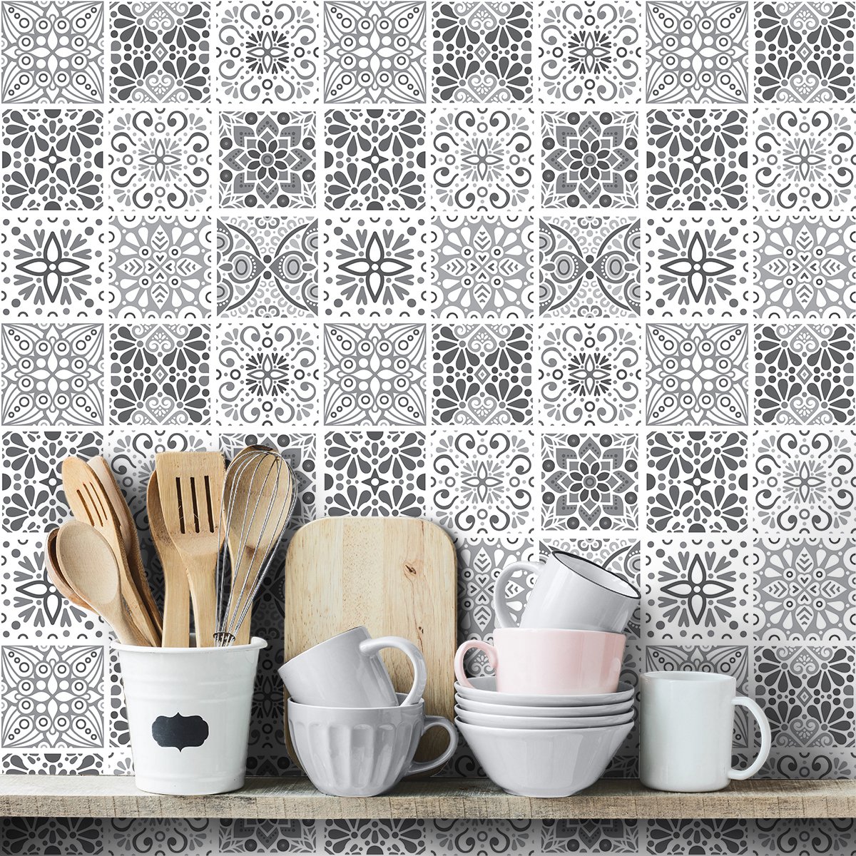 Ambiance Sticker Zelfklevende tegelmuurstickers voor keuken en badkamer - 9 tegelstickers, Azulejos-stijl, Yesmire - 9 stickers, 15x15 cm Multi color