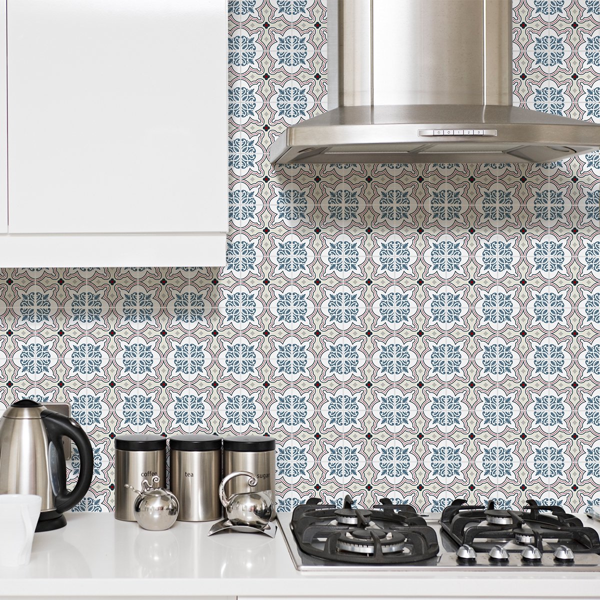 Ambiance Sticker Zelfklevende tegelmuurstickers voor keuken en badkamer - 9 cementtegelstickers, Azulejos Amadis-stijl - 9 stickers, 15x15 cm Multi color