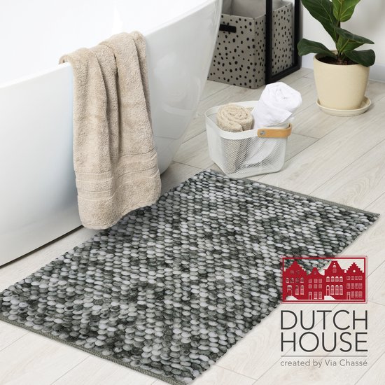 Dutch House Badmat Caorle - Badmat 60x90cm - Dark Grey mixed - Antislip - Badmatten - Anti Slip Douchemat - Badkamer Mat - Snel Absorberend - Snel Drogende Badmat