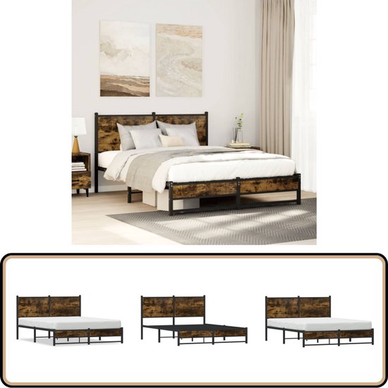 Contour cadre de lit vidaXL Bedframe zonder matras metaal gerookt