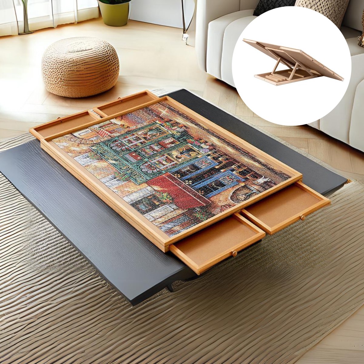 DreamGoods Puzzeltafel met Lades - 1500 Stukjes - In Hoogte Verstelbaar - Draaibaar Puzzelbord met Opbergsysteem - 100% Houten Puzzelplank - Puzzelmap - Puzzelmat - Portapuzzle - Puzzelplaat - 1000 tot 1500 stukjes