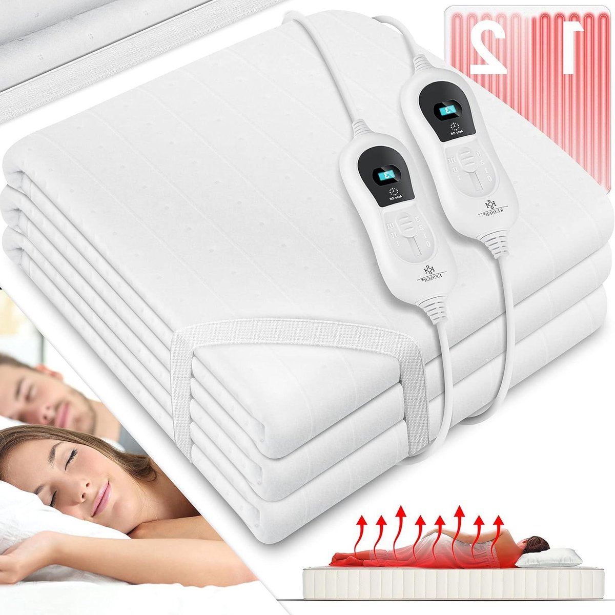 Dubbel warmteonderbed 160 x 140 cm met automatische uitschakeling - 2 temperatuurzones - afstandsbediening - elektrische deken - 3 temperatuurniveaus - warmteonderdeken - voor bed - warmtedeken