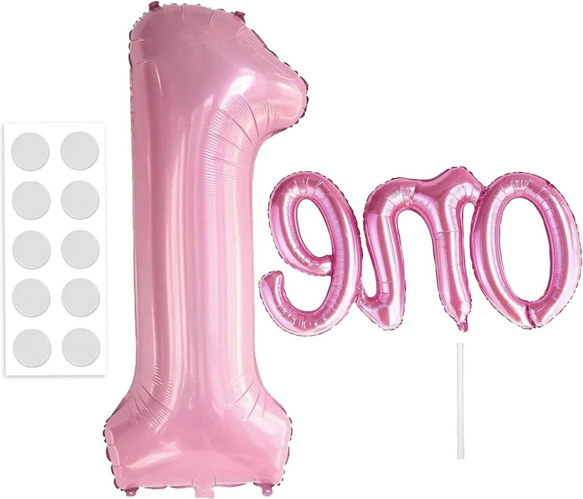 Image of 2-delige lichtroze ballonset - grote enorme ballonbanner voor 1e verjaardag jongens meisjes .