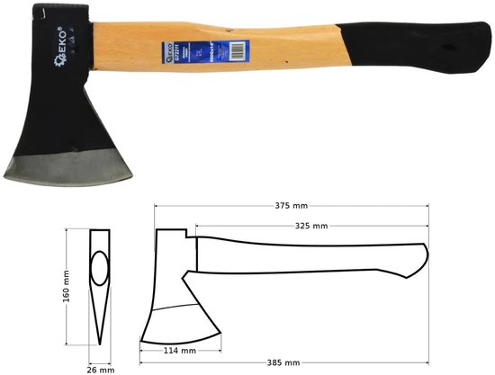 GEKO Bijl met houten handvat - antislip grip - hoogwaardig koolstofstaal - 800g - 38 cm van Geko — afbeelding 4