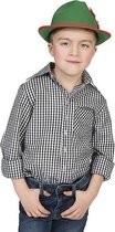 Funny Fashion - Boeren Tirol & Oktoberfest Kostuum - Zwart Wit Geblokt Ruitjes Shirt Heinrich Jongen - Grijs - Maat 164 - Bierfeest - Verkleedkleding