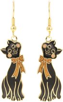 Behave® Oorbellen hangers katten poezen zwart emaille 5,2 cm