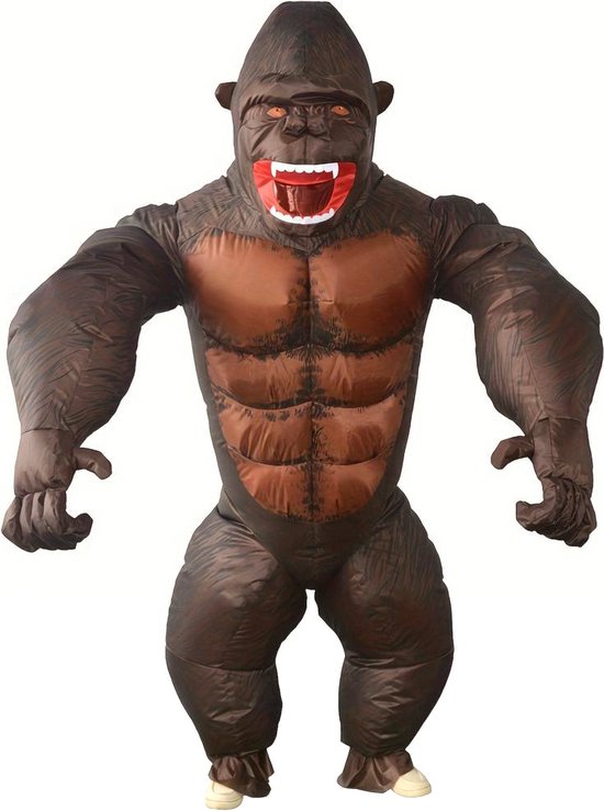 KIMU® Opblaas Kostuum Kinderen Gorilla - Maat 122 128 134 140 146 152 - Opblaasbaar Pak - Apenpak Mascotte Opblaaspak - Opblaasbare Aap Dierenpak Eng Kong King Jongen Meisje Festival
