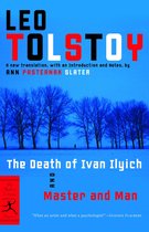 Boek 'The Death of Ivan Ilyich and Master and Man' door Leo Tolstoy, met een illustratie van kale bomen in de sneeuw.
