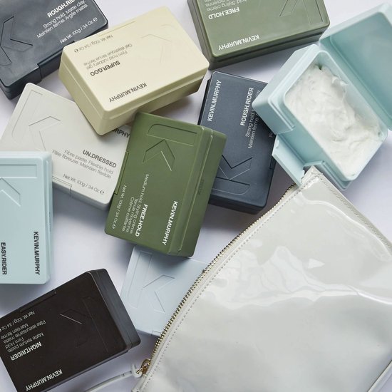 Verschillende KEVIN.MURPHY styling potjes, waaronder Free.Hold, Rough Rider en Night Rider.