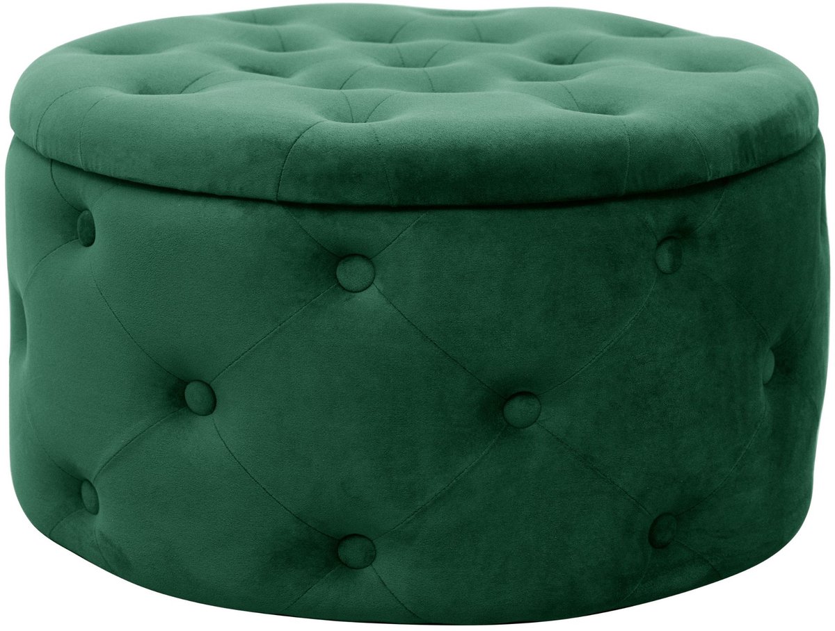 Groene Fluwelen Opbergpoef Alia - Ronde Zithoogte 30cm